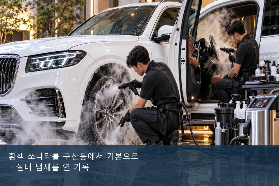 흰색 쏘나타를 구산동에서 기본으로 · 실내 냄새를 연 기록